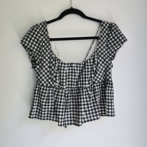 Kirious Black and White Gingham Babydoll Crop Top With Bow Back